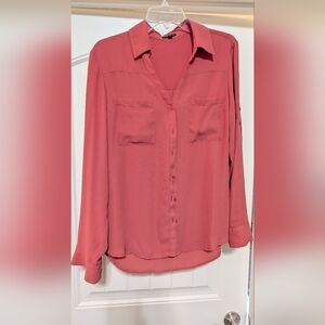 Express Women's Coral/ Orange Button-Up Blouse